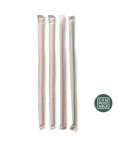 Wrapped Rigid Straws 7mm Compostable 21cm 200 Pieces