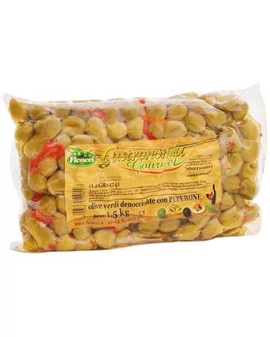 Ficacci Pitted Green Olives With Pepper In Bag, 1.5 Kg