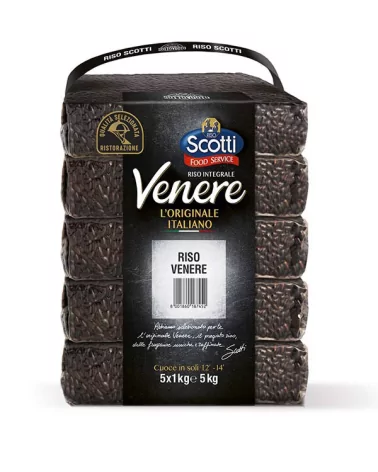 Scotti Vacuum Sealed Whole Grain Venere Black Rice 5 Pieces X 1 Kg, Total 5 Kg