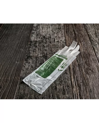 Bis Compostable Cutlery With Napkin 1 Piece 100 Pack